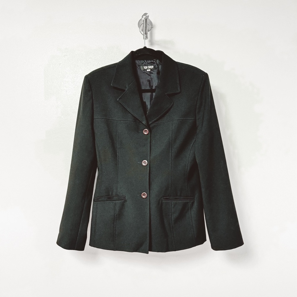 Vintage Top Shop Button Up‎ Winter Preppy Chic Casual Jacket Blazer Black